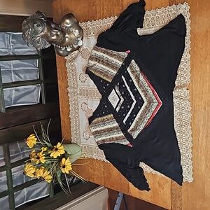 Free People Boho Prairie Days Floral Printed Lace Trimmed Linen Blend Top